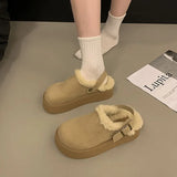 Breakj Shoes Platform And Velvet Head Half Slippers Women Wear 2024 New Winter Birken Wool Snowcotton