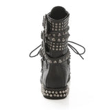 2023 New Winter Women Leather Rivet Buckle Motorcycle Boots Lace Up Gothic Punk Round Toe Platform