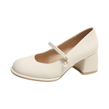 Spring and Autumn Season New Round Head Fashion Leather Waterproof Platform Comfortable High Heel Shallow Mouth