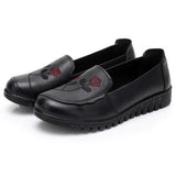 BEYARNEWomen shoes Spring soft soled mother black single shoes leather non-slip casual comfortable middle-aged ladies flat