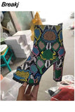 Women Zip Peep Toe Leopard Ankle Boots Autumn New Ladies Snake Pattern Platform Thick High Heels Female Fashion Spring