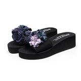 handmade summer fashion women flower toe clip flip flops non-slip wedges beach slippers shoes for