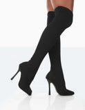 Autumn and Winter New Stiletto High-heeled Over-the-knee Boots Flying Woven Elastic Wool Sleeve Square Head Women's