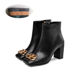 and American Style Cowhide Material Metal Decorative Booties Square Head Zip Closure Fashion Size 43 Women