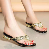 Women's Shoes 2024 New Rhinestone Sandals Women's Soft Leather Bottom Flip-flops Korean Version Beach