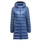 Women Plus Size Down Jackets Long Ultra Light Thin Casual Coat Slim Remove Hooded Parka Fashion Jacket Autumn