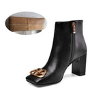 and American Style Cowhide Material Metal Decorative Booties Square Head Zip Closure Fashion Size 43 Women