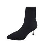 Women Boots Ankle Short Boots Flock Pointed Toe Thin Heels Winter Booties Woman Wool Elastic Slip on Women Boots