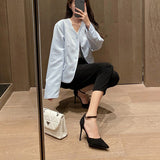 Autumn New Elegant Pointed Toe Strap Closed Toe French Style High Heels Buckle Strap Single Shoe Women Pumps Party