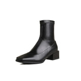 Winter New Fashion Square Head Solid Color Versatile Comfortable Side Zipper High Heels Women's Outwear Naked Boots