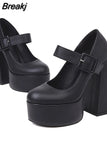 Big Size 43 Brand New Great Quality Block High Heel Chunky Platform Shoes Spring Summer Sexy Goth Mary Jane Footwear