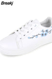 Spring Fashion Breathble Vulcanized Shoes Women Sneakers Platform Shoes Women Embroider Lace-up White Casual