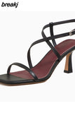 Size 34-39 Sandals Women 2023 Real Leather Ankle Strap Rome High Heels Summer Shoes For Women Elegant Party