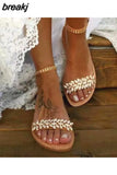 Flat Sandals Women Bohemian Style Shoes Casual 2023 Beach Wedding Sandals Shoes Plus Size Rhinestone Open