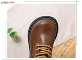 Girl Retro British Small Leather Boots Wide-Head Womens Ankle Boots Handmade Warm Big-Head Short Boots Student Women