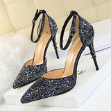 Breakj Fashion Sexy Hollow Out Nightclub Show Thin Metal And High Heel Shining Sequins