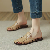 Size 33-43 Flats Slippers Women Real Leather Rome Retro Low Heels Shoes For Women Summer 2023 Fashion Home House