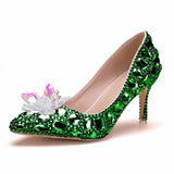 Quee Cinderella Glass Slipper Sexy 7cm Pointed High-Heels Rhinestone Sequins Bridesmaid Wedding