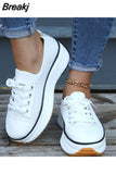 2023 Women's Sports Shoes Medium Heel Platform Casual Women Fashion Sneakers Spring Lace-up Outdoor White Walking