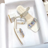 Fashion Rhinestone Sandals for Women Summer 2023 Square Heels Open Toe Slippers Woman Transparent PVC Jelly Sandals