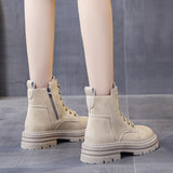Women Boot Shoe Pumps Shoes Genuine Leather Marton Boots Women Autumn 2022 New Double Zipper Platform Thick Heel Motorcycle