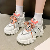 Black Dad Chunky Sneakers Casual Vulcanized Shoes Woman High Platform Sneakers Lace Up White Sneakers Women