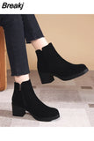 Women's Autumn and Winter 2023 New Fashion Solid Temperament Ankle Boots Round Head Square Heel Slip on Solid Casual Boots