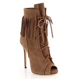 Mouth Cool Boots, Fine High Heels, Tassel Boots, Reverse Suede Straps, Short Boots, Hand-Made Direct Sales Of The Original