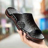 Men Slippers Clogs Genuine Leather Breathable Flat Sandals Shoes Beach Classics Leather Mens Slippers Outdoor Flip