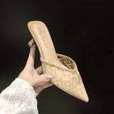 Breakj Half Slippers Women Wear 2024 New Summer Mesh Tips High Heels Fine Heel Temperament Cool Slippers