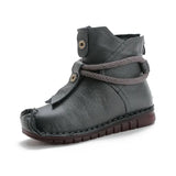 And Winter New Head Layer Cowhide Flat Bottom Soft Bottom Ankle Boots National Wind Leather Retro Martin Boots Warm And Comfortable Cotton