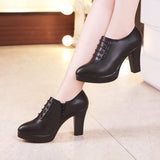 Style Deep-Mouth Single Shoes Women's Thick Heels Thick-Soled Waterproof Table Pointed Large Size Black Work Shoes Women's Catwalk