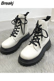 with Laces Women's Ankle Boots Combat Biker Short Shoes for Woman Lace-up Booties Platform Punk Style Chunky Boot Pu
