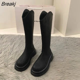 Winter New Chunky Women Knee High Boots Thick Sole Heel Round Toe Zipper Ladies Comfort Long Boots Knight