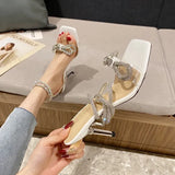 Sandals Woman Leather Low-heeled Fabric Basic Hoof Heels Rubber PU Low Sandals Woman Leather Low-heeled PU Basic Rubber
