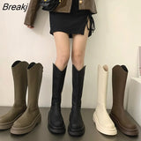 Winter New Chunky Women Knee High Boots Thick Sole Heel Round Toe Zipper Ladies Comfort Long Boots Knight