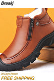 Men Boots Thick Plush Warm Snow Boots Leather Zipper Men's Ankle Boots Platform Non-slip Waterproof Mens Hiking