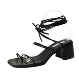 Sandal Cross-Shoes Square Toe Clear Heels 2024 Women's Med Flip Flops Platform Girls Comfort Beige New Block Medium