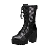 Breathable Thin Martin Boots Women's Leather 2023 Thick-Soled Waterproof Table Hollowed-Out Mesh Full-Size