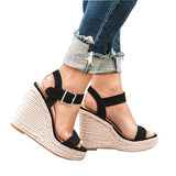 Style 2023 Slope Heel Women's Shoes Straw Braided Hemp Rope Large Size Female Sandals Clasp Fish Mouth Sandals