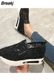 Wedge Shoes Sequin Mesh Breathable Shoes Women Gold Silver Platform Sneakers Women Height Increasing Thick Shoes