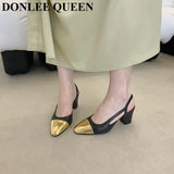 Elegant Mixed Color Slingback Sandals Women Elastic Band Back Strap Heel Pumps Brand Design Shoes Mule Dress Party