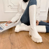 Leather High Waterproof Platform Inner Heightened Round Toe Over The Knee-Length Boots Patent Leather Flat Heel