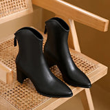 Winter New Fashionable Pointed Leather Top Outerwear with Rear Zipper Large Comfortable Naked Boots Women's