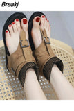 Sandal Comfort Shoes for Women Buckle Med 2023 Summer Flip Flops Platform Increasing Height Round Toe Girls Boot Closed