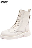 Leather Boots Women Heels Designer Shoes Ladies 2023 Platforms Ankle Boots Female Chunky Shoes Woman Booties