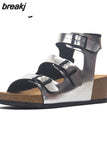 2023 New Summer Women Gladiator Buckle Cork Sandals Beach Outside Patchwork Non-slip Casual Sandalias
