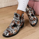 Printed Cowboy Boots for Women 2023 Autumn Winter Pu Leather Ankle Boots Woman Slip On Thick Heels Chelsea Botines