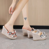 Women Wedges Platform High Heels Beach Slippers Bow Thick Slides 2023 Summer Fashion Pumps Women Shoes Dress Flip