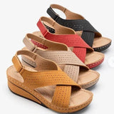 Breakj 2025 New Sandals Women's Slope And Car Sewing Breathable Magic Sticker Hollow Large Size Women's
